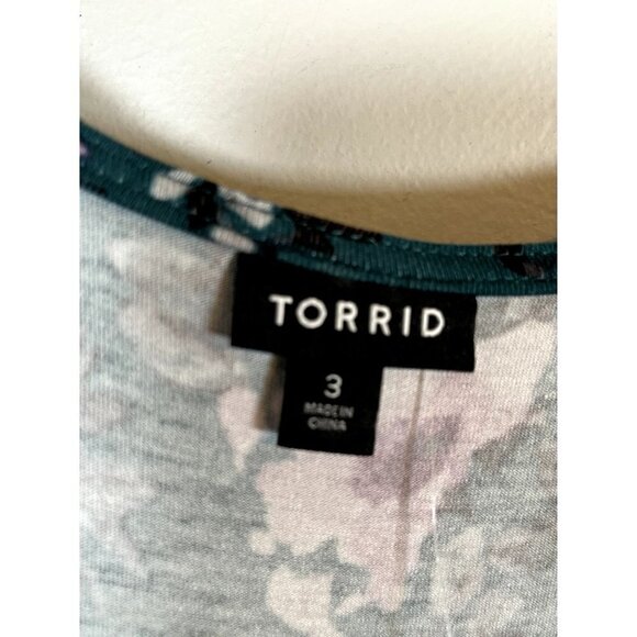 Torrid Dress 22 Green Midi Floral Cold Shoulder Feminine Tropical Retro Boho 80s - Picture 2 of 15